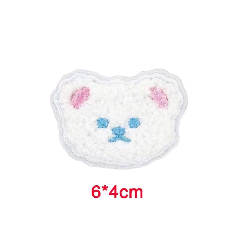 5pcs Bear Head Plush Teddy Bear Patches Self-adhesive Cartoon Embroideried Badges Cute DIY Clothes Sticker Sewing