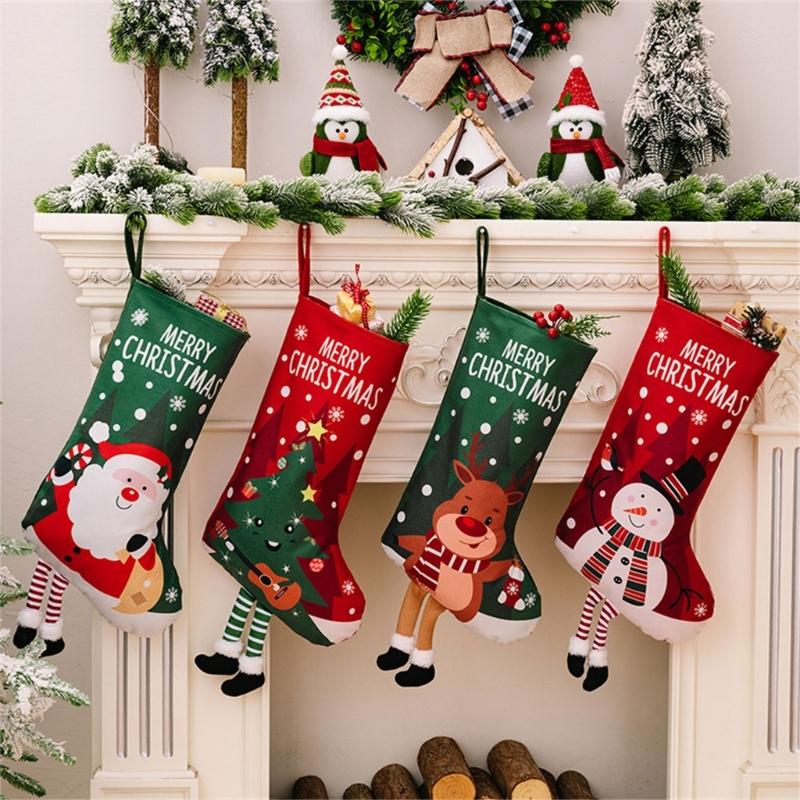 Stylish Christmas Stockings with Plush Texture for Seasonal Fireplaces Hangings Checkered Holiday Decors