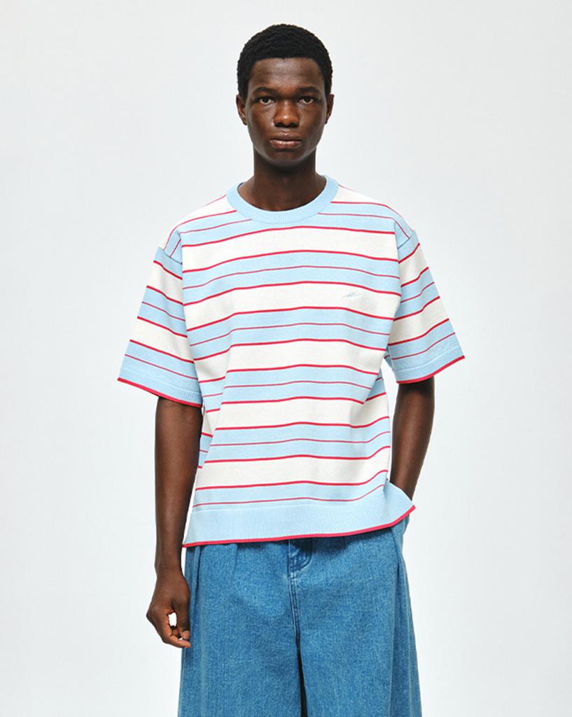 ZIOSONGZIO Multi Stripe Crew Neck Knit Sky Blue Zi3Kt303Sb