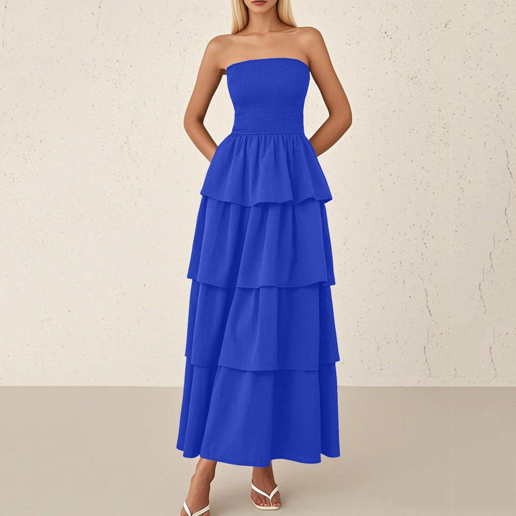 Women's Fashion Sheath Shrunken Pleated Layered Pleated Casual Beach Tank Dresses