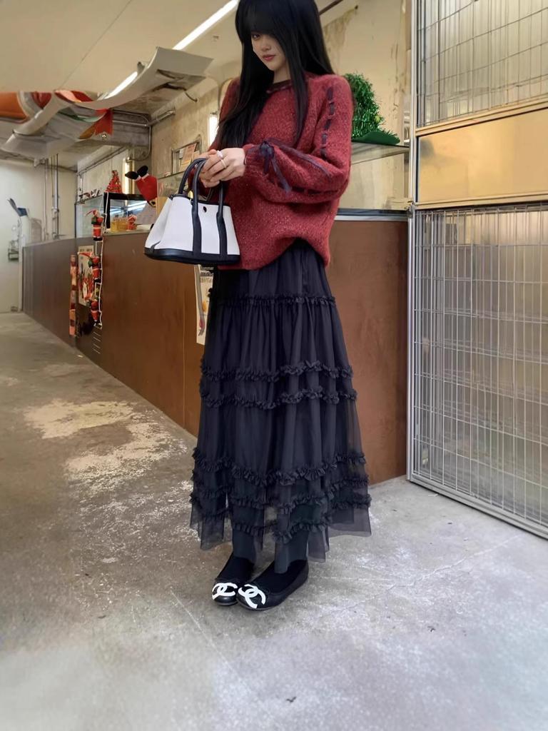Elegant Korean Style Lace and Gauze Puffy Skirt - 2026 Early Spring/Autumn Collection