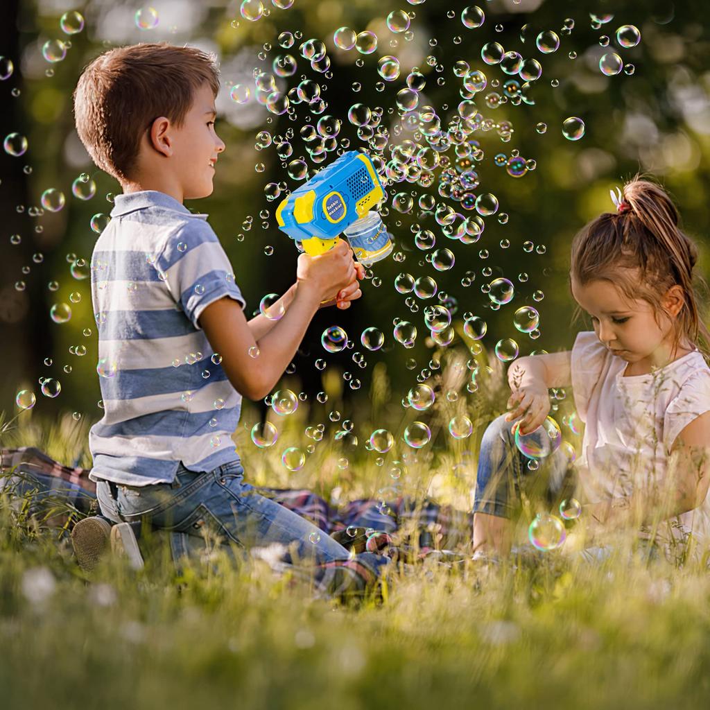 AOMEVOLEO Electric Bubble Set of Bazooka Automatic Bubble with LED Kids Outdoor Gift of 2 Blue and Gun, 2, Gun, Leak-Proof, Light, Toy, Play, Picnic,