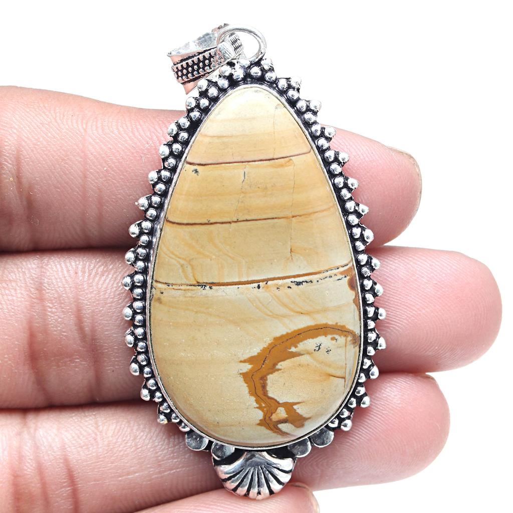 Pendant Amrican Jasper Gemstone Valentine'Day Gift Silver Jewelry 2.75"