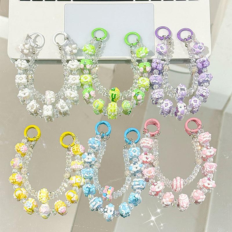 Roztomilý ručně kreslený korálkový řetízek na telefon, sladký přívěsek na klíče, kreativní řemínek na zápěstí proti ztracenému telefonu, dekorace na tašku, dárky