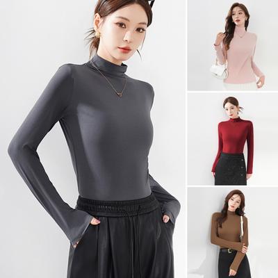 Damen Unterzieh-Tops Halber Stehkragen Langarm Einfarbig Slim Fit