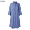ZANZEA Abito Chemisier Casual Lento da Donna con Collo a Revers e Maniche a 3/4