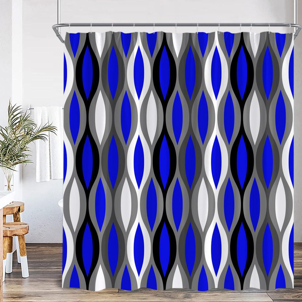 Abstract Geometric Shower Curtain Colorful Wavy Line Art Aesthetic Bathroom Decoration Modern Polyester Bath Curtain with Hook