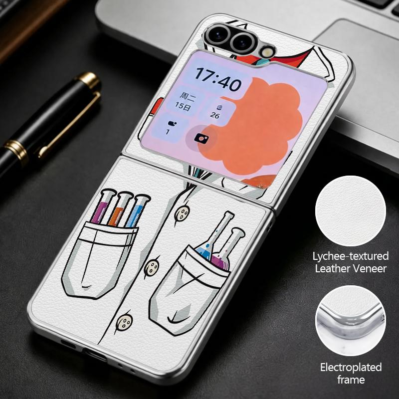 Cute Nurse Uniform Print Case For Samsung Z Flip 8 7 6 5 Luxury Plating Leather Skin Folding Phone Cover For Galaxy Z Flip8 Flip7 Flip6
