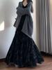 Velvet High Waist Fishtail Skirt - Chinese Style, Long Flare, Autumn/Winter Collection for Women