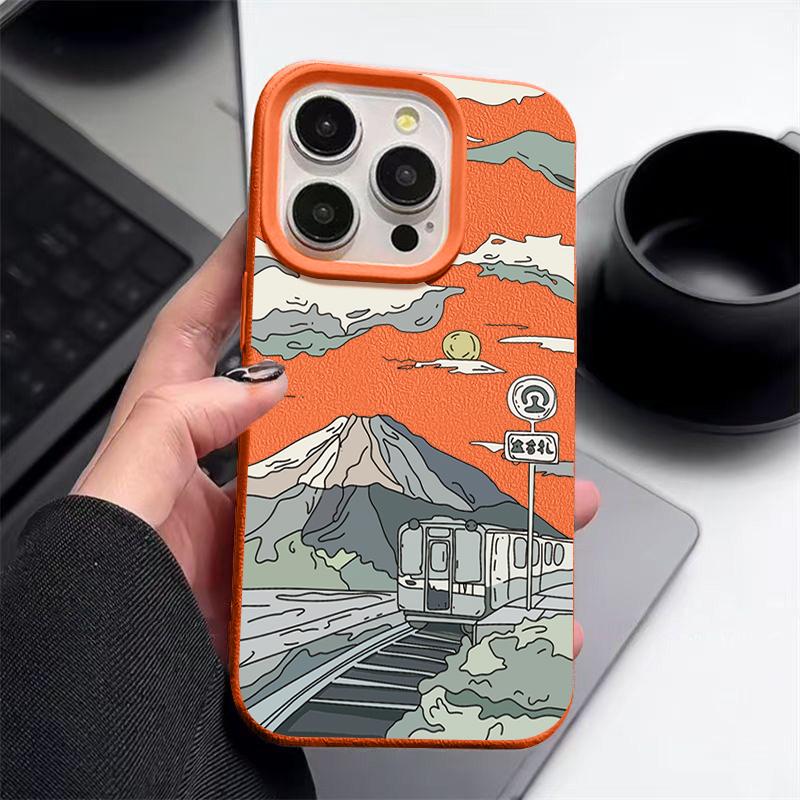 Mountain Pattern Matte Slim Phone Case For iPhone 16 17 Pro Max 15 Pro 14 13 12 11 17 Leather Texture Shockproof TPU Soft Bumper Cover