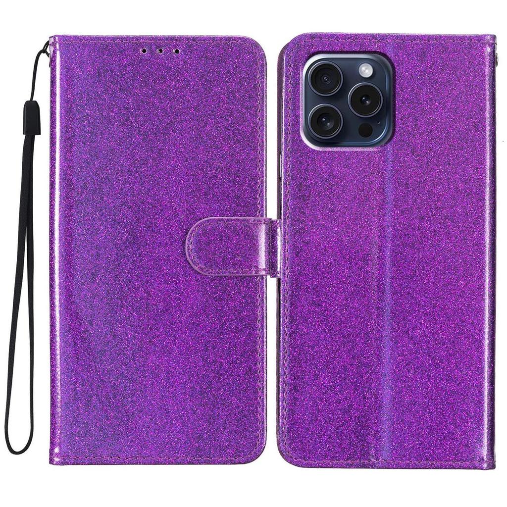 For iPhone 16 Pro Case Glitter PU Leather Wallet Card Slots Phone Cover