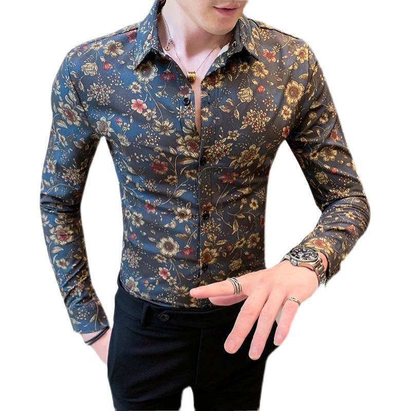 Men's Slim Floral Print Shirt - Ideal for Spring and Autumn Fashion