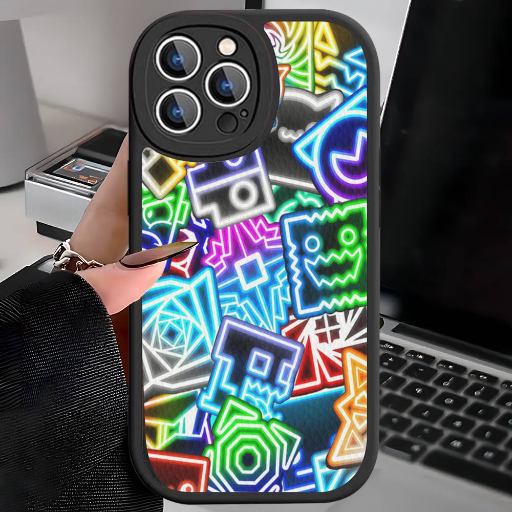 

Game Geometry Dash Phone Case For IPhone 16 15 14 13 12 11 Pro Max Plus Leather Soft Cover iphone XS