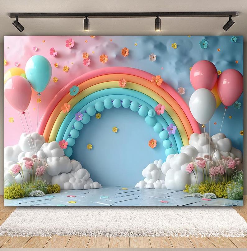 3D Balloons Rainbow Happy Birthday Photography Backdrop Colorful Girl Boy Birthday Party Baby Shower Decor Photozone Background