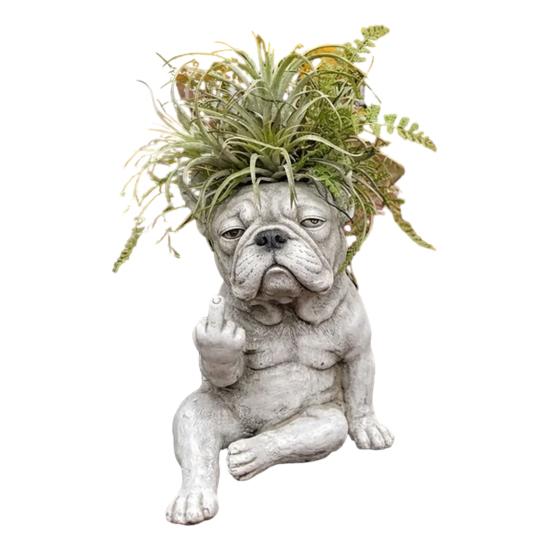 Bulldogge Hund Pflanzgefäß Lustiger Mittelfinger Hund Harz Blumentopf Niedliche Tierform