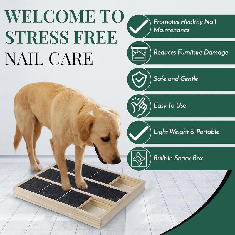 Dog Nail Scratcher Board Puppy Treat Scratching Board Pet Scratcher with Treat Box for Home Wooden Puppy Claw Grooming Tool