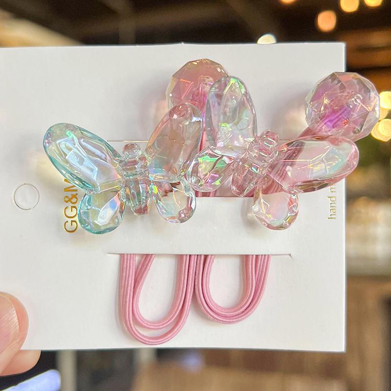 2PCS Lovely Cartoon Transparent Butterfly Girls Elastic Hair Bands Princess Hair Accessories Children Hair Ties Baby Headwear