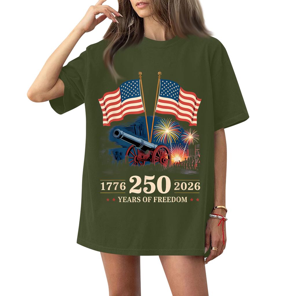 Women's Fashionable Casual Short-Sleeve Round Neck Printed T-Shirt For The 250th Anniversary Of The Founding Of The United States