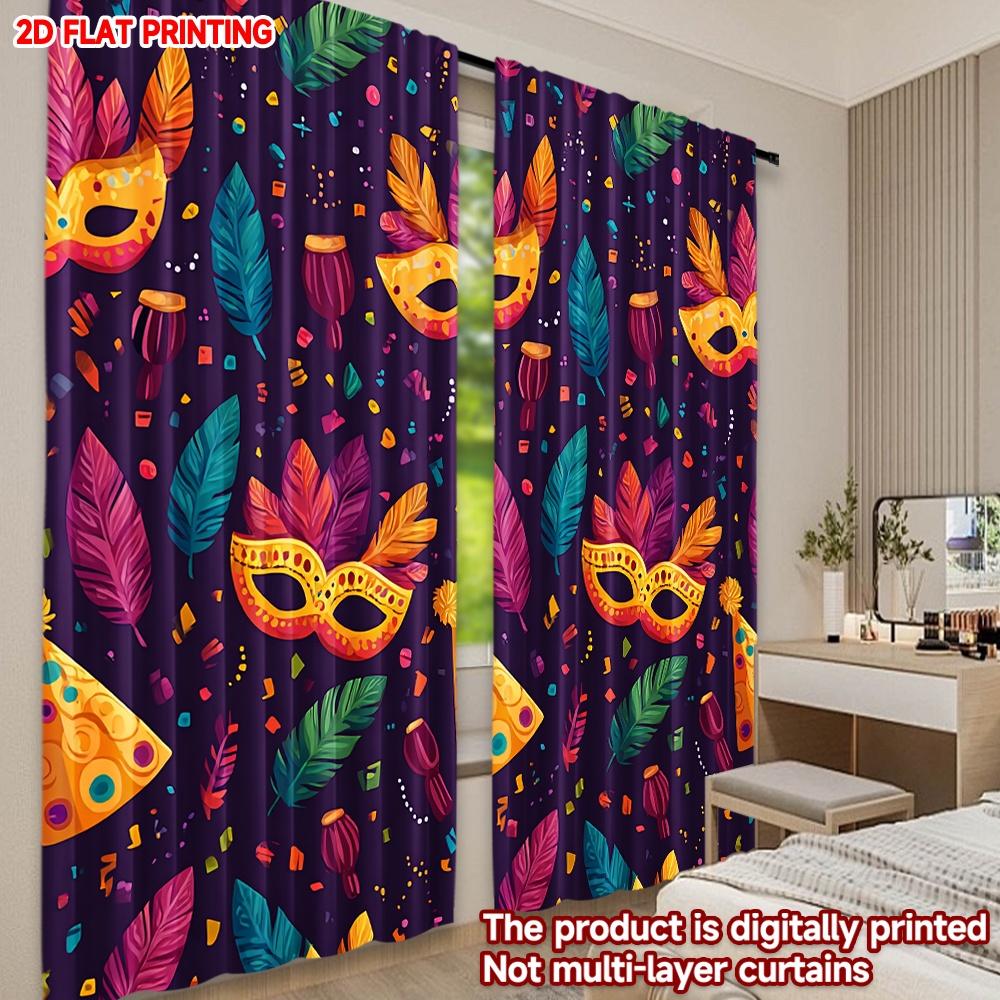 2D Flat Printing 2pcs Curtain Party Curtains Carnival Masks and Confetti Digital Printed Polyester Drapes Family Party