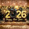 2026 Neujahrsbanner 2026 Design Uhr Dekor Banner Goldene Lichter Banner Beleuchtetes Design Für Feiertagsfeier 2026 Feier