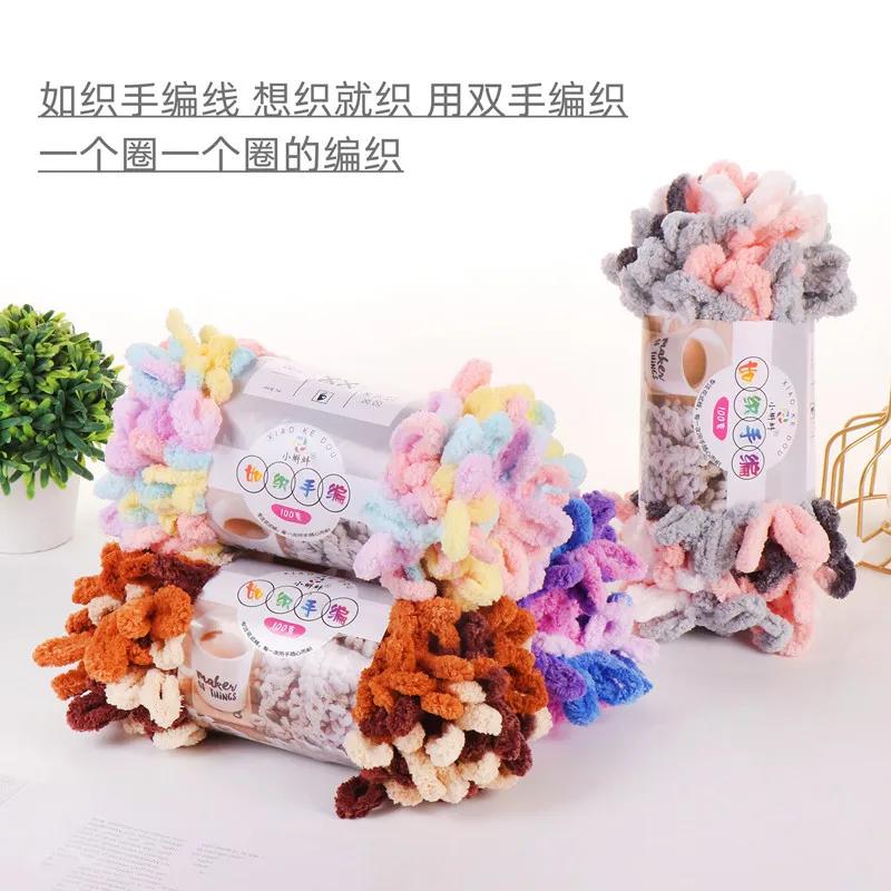 5 Stück 100g/Rolle Flauschiges Fingerloop-Garn Ohne Nadeln Polyester Dickes Riesen-Chenille-Garn für Handgestrickte Decken Schals