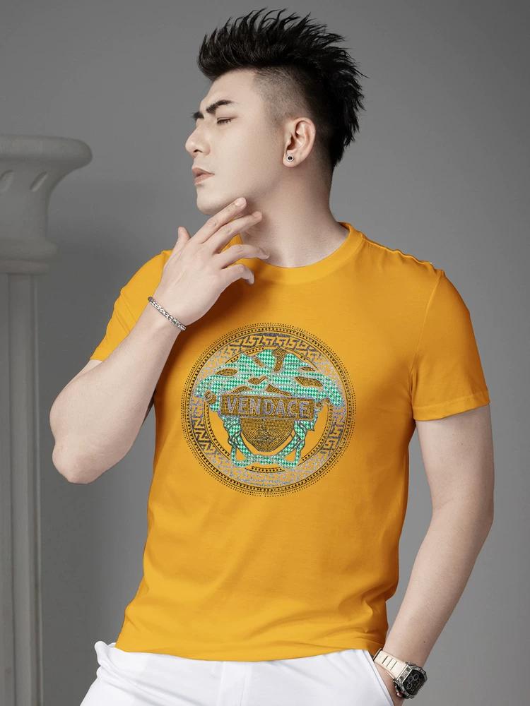 European-Style Men s Trendy Brand Rhinestone-Printed Short-Sleeve T-Shirt 2025 New Summer Half-Sleeve Casual Top for Men M белый