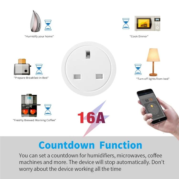 WHD10 UK Plug 16A Tuya WiFi Smart Socket with Electricity Metering Voice / APP Control