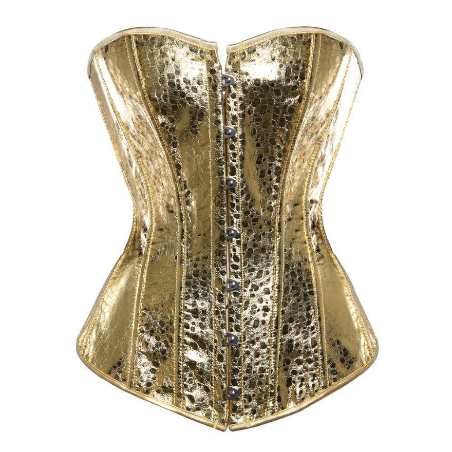 Silver Sequin Faux Leather Corset with Zipper - European & American Court Style Shapewear.