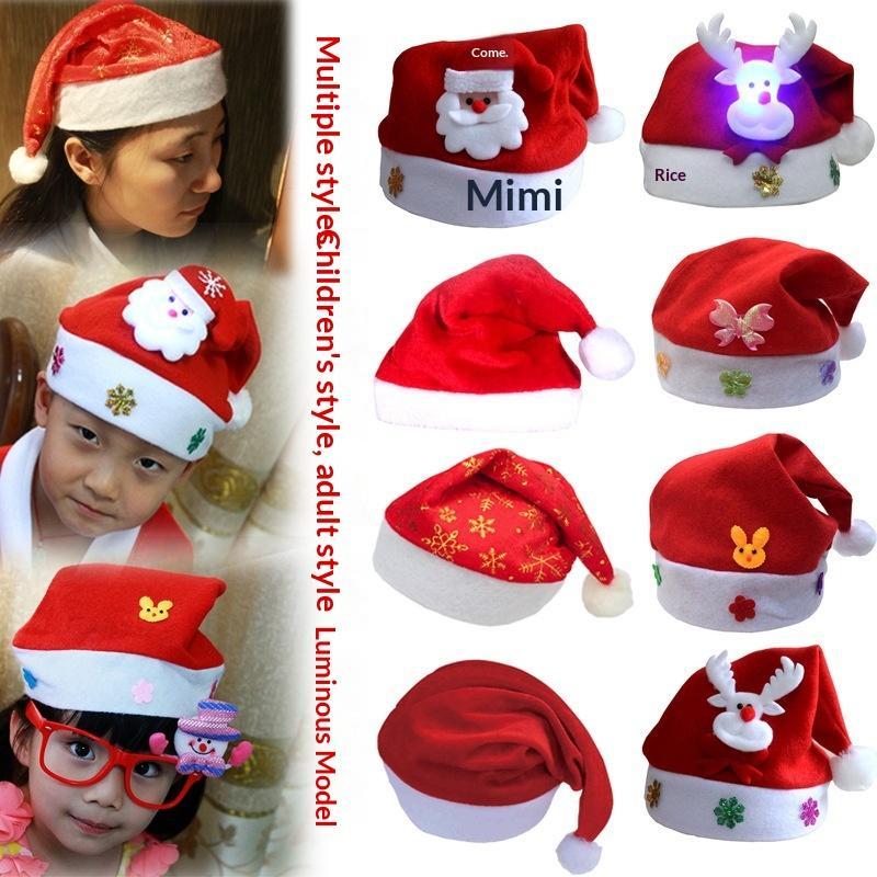 Soft Plush Christmas Santa Hats With Various Styles Led Glowing Design For Xmas Parties Holiday Events