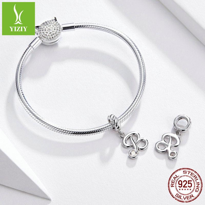 26 Letter Charm 925 Sterling Silver Pendant Korean Fashion Beaded Bracelet Silver Jewelry Accessories