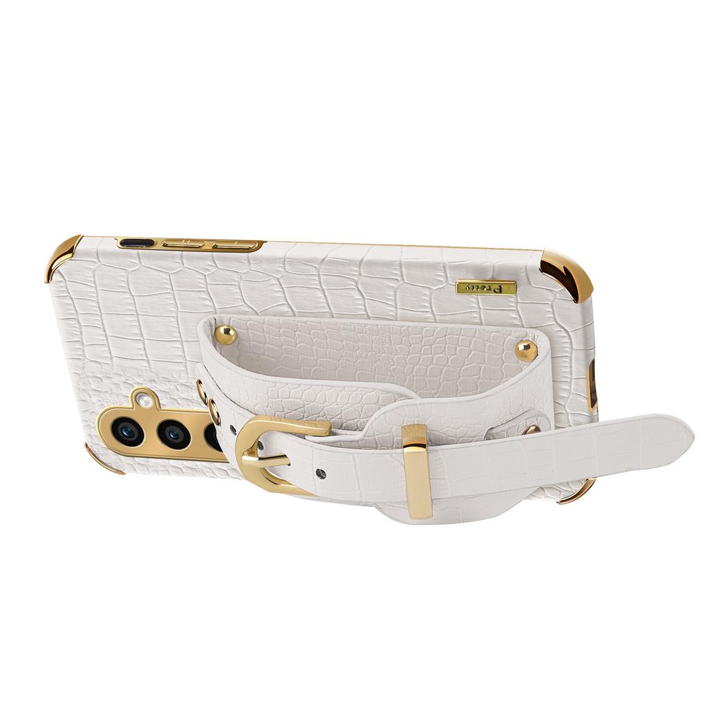 For Samsung Galaxy A15 4G/A15 5G Cell Phone Case Crocodile Texture Wristband Kickstand Back Cover