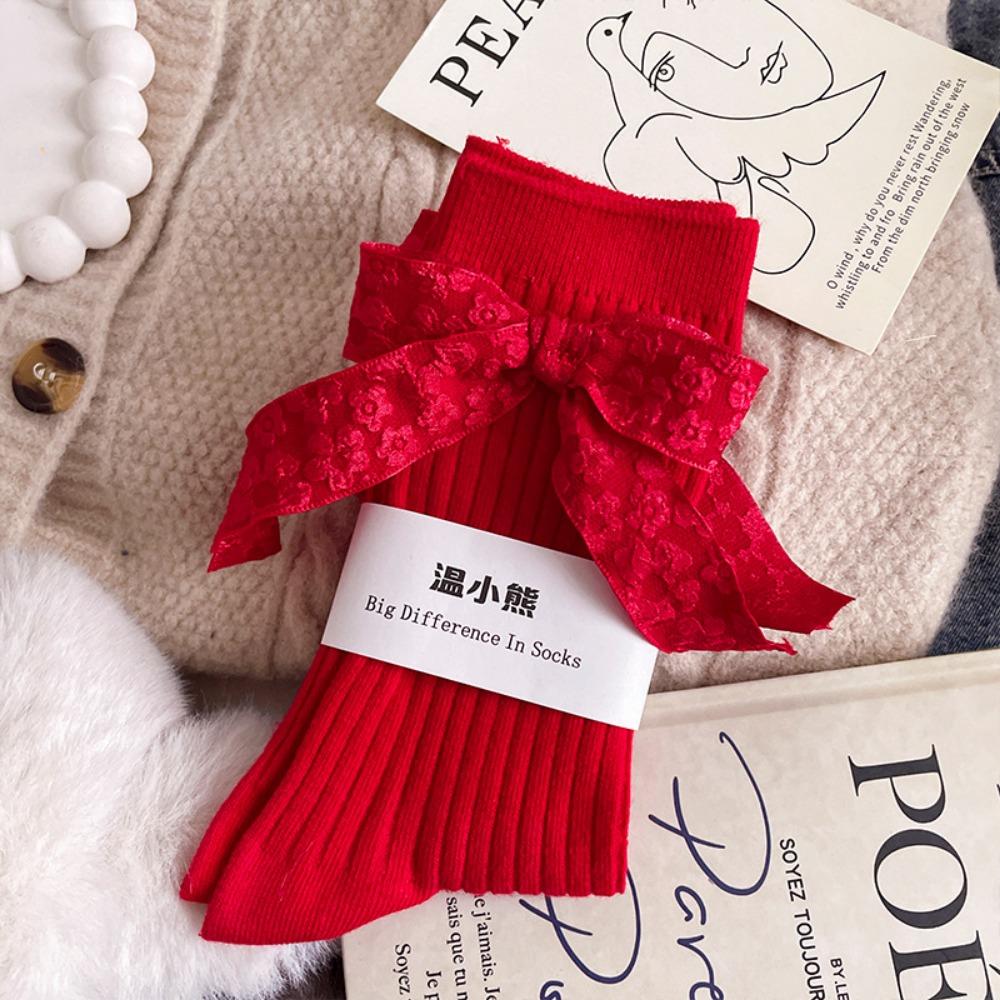 Cotton Zodiac Year Socks Bowknot Hairball Bowknot Stocking Kawaii In Tube Socks  Christmas