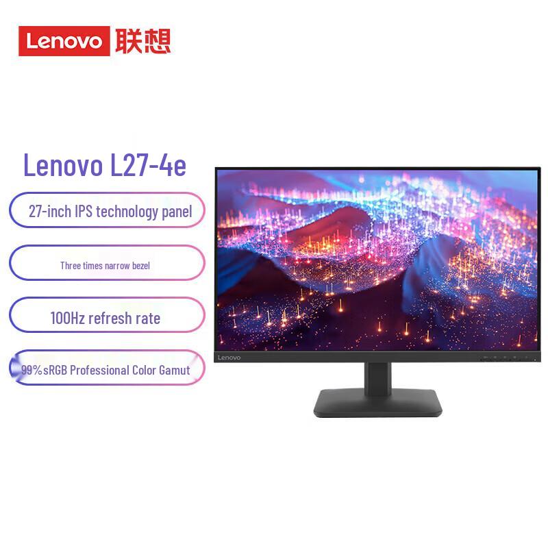 Lenovo L27-4e 27-inch IPS FHD Monitor CN Plug (adapter Included)