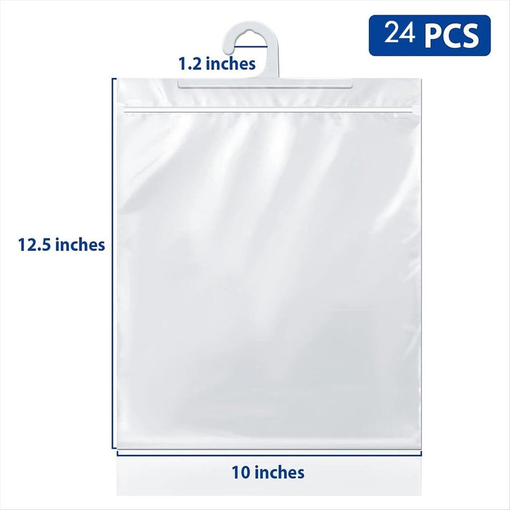 BHBL Hanging Storage Bags 24 Pack, Large Hook 10 X 12.5-Inch Clear Plastic Bags for Classroom, Library and Pharmacy