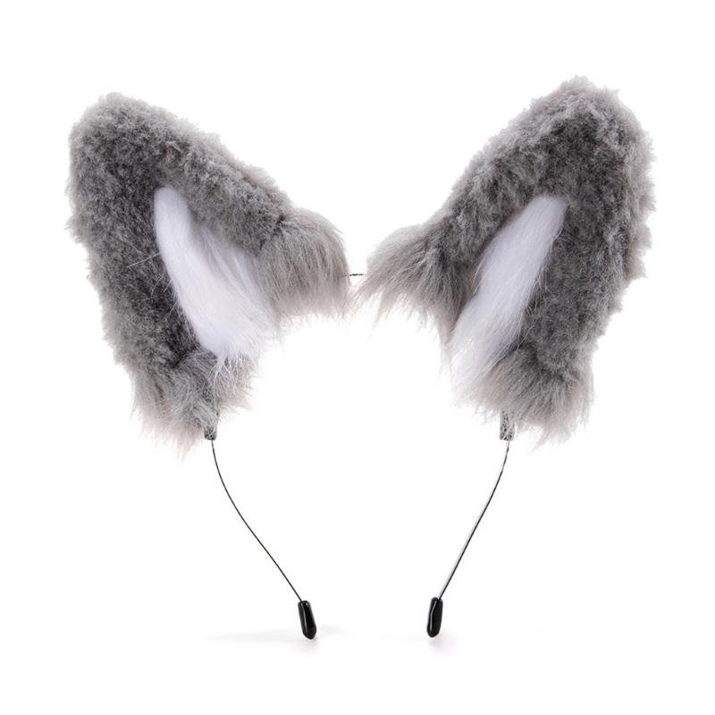 Realistic Wolf Ears Hairband Furry Headbands Plush for Coser Role Play and Photography Props