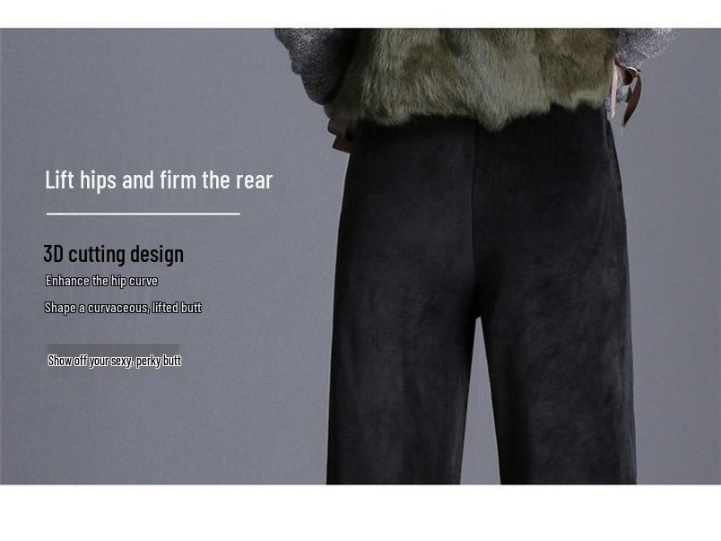 2023 Dámské nadměrné kalhoty s vysokým pasem a širokými nohavicemi podšité fleecem ze zlatého sametu - Podzimní/Zimní kolekce