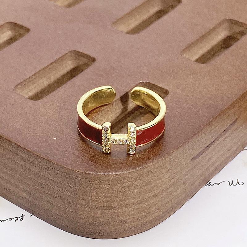 Court Style Medieval Red Lucky Transfer Enamel Drip Oil Opening Ring Butterfly High Sense Ring Woman