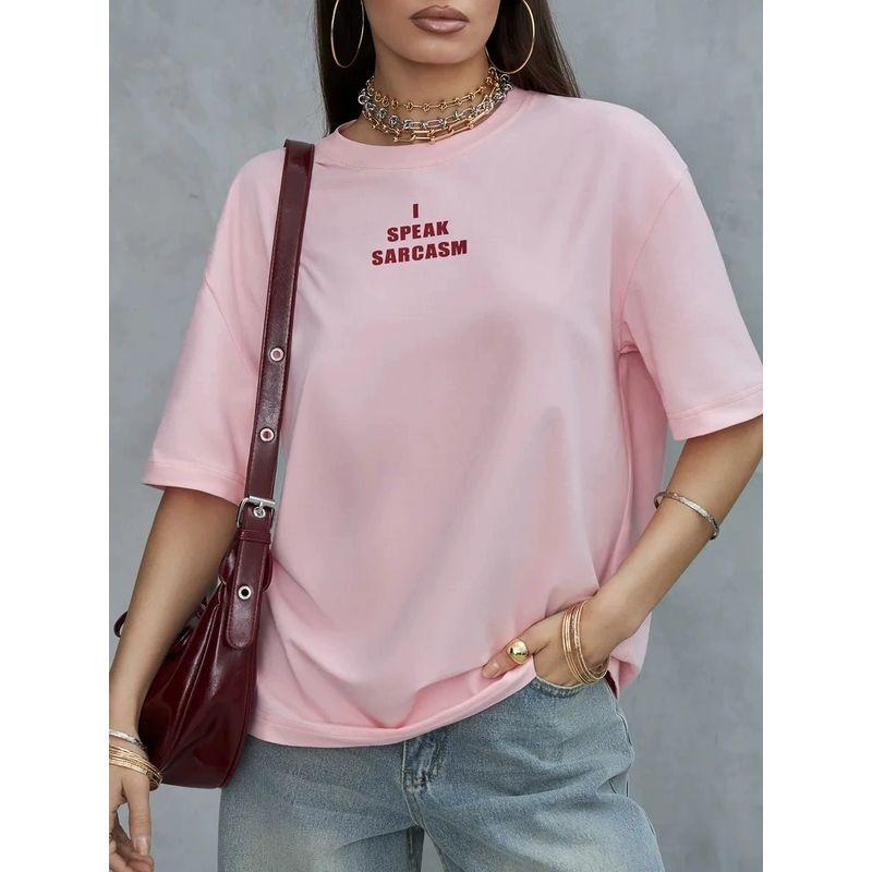 Loose Printed T-shirt Top Western Style New Fashion Print Letter Loose Cotton T-shirt Top