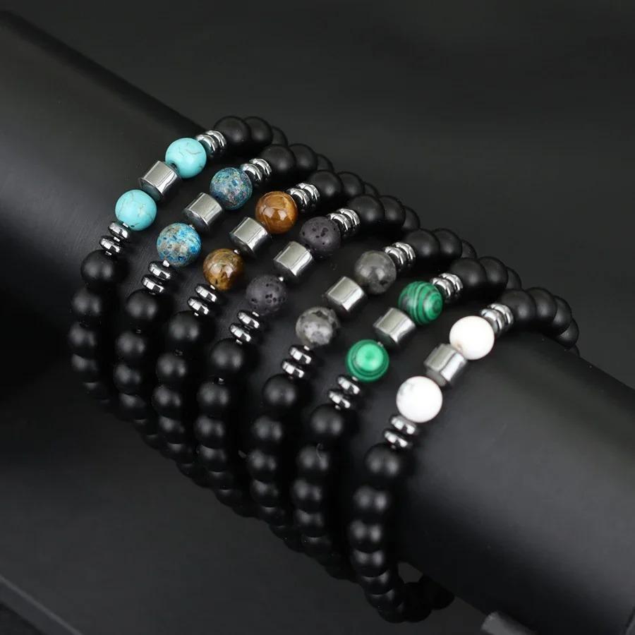 New Design Men Bracelet Jewelry 8mm Black Onyx Tiger Eyes Lava Turquoises Stone Braslet Hombre Suppliers
