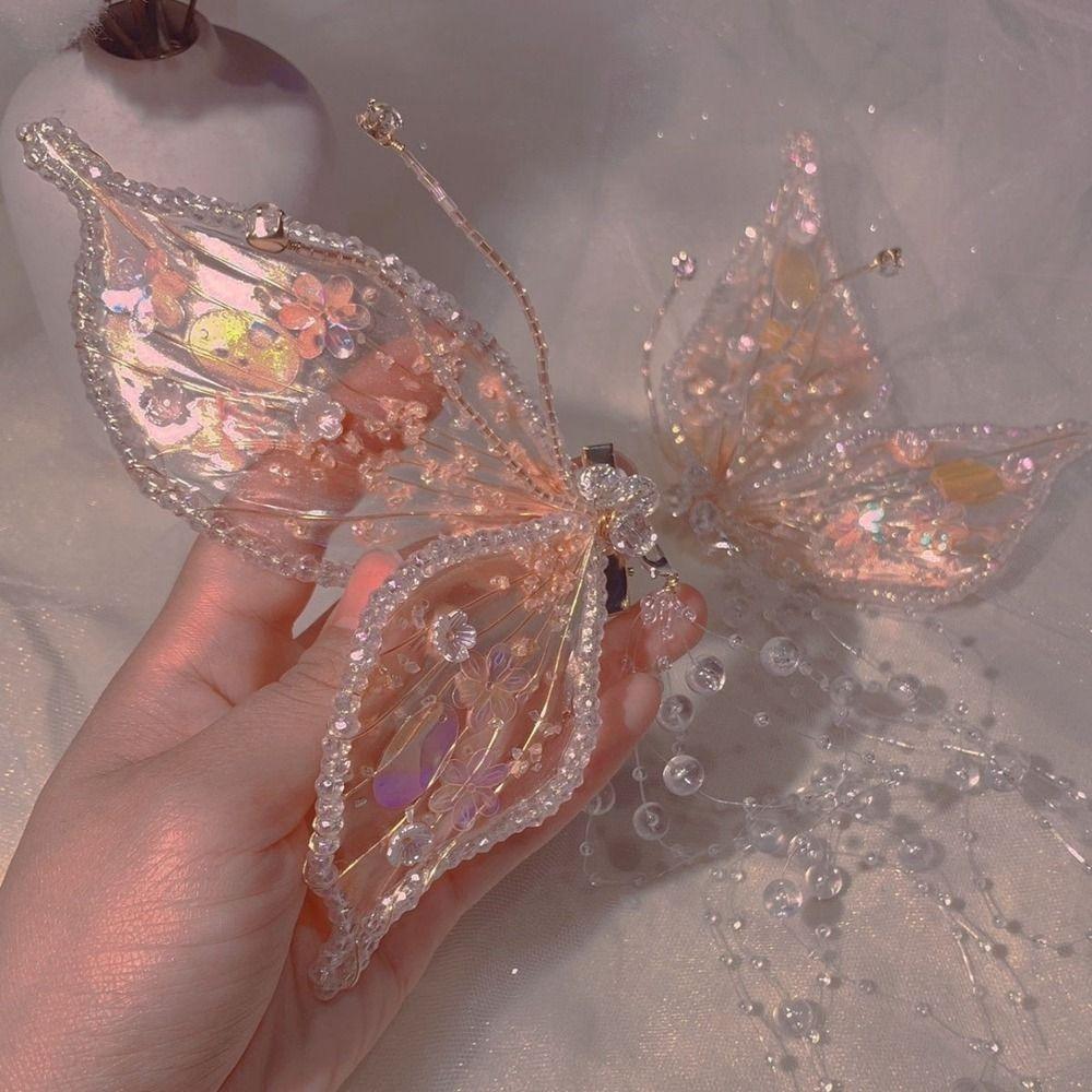 1Pair Fairy Butterfly Hairpins Bead Duckbill Clip Fashion Wedding Bridal Headdress  Wedding