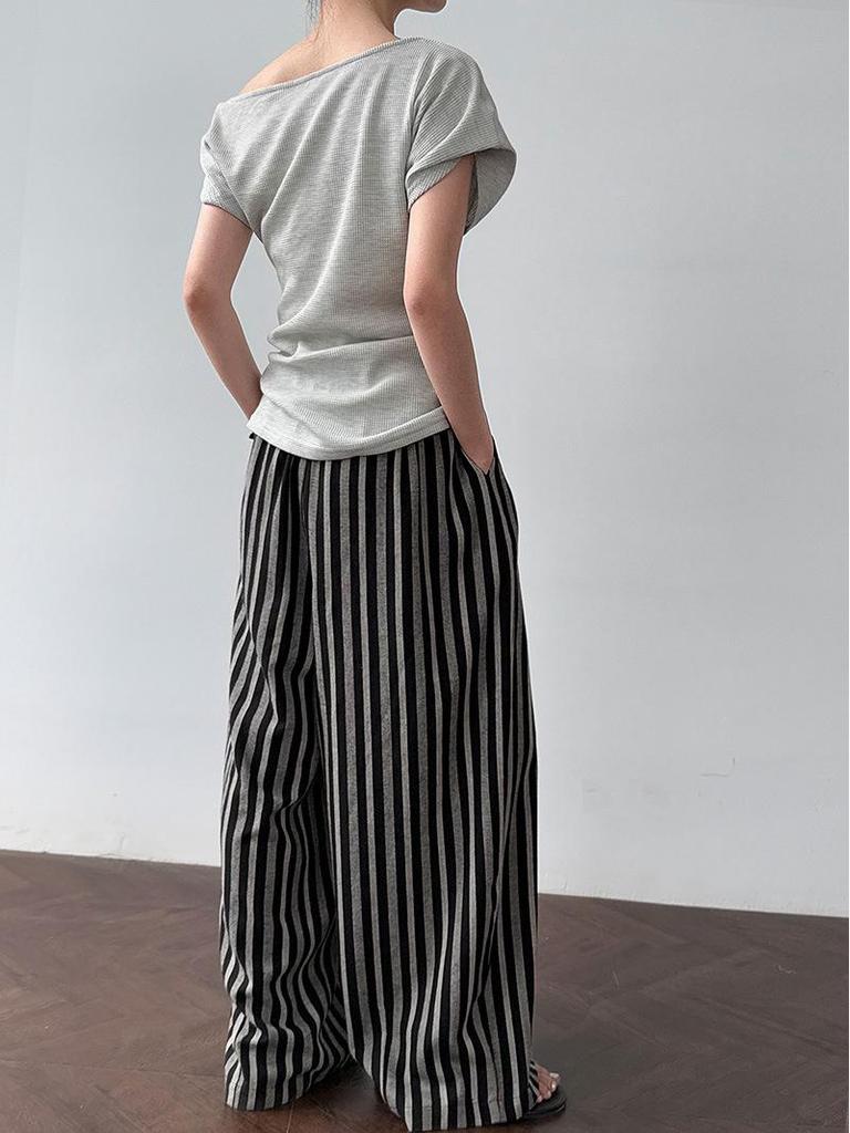 LUXI Asymmetrical One-Shoulder Waffle Knit Top - Summer Slim Fit for Women