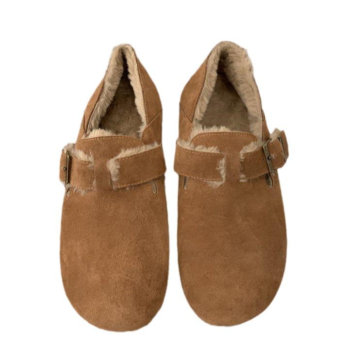 Retro Shoes Women's Autumn and Winter New Flat-bottomed Velvet Warm Lazy One-pedal Shoes Soft-soled Shoes