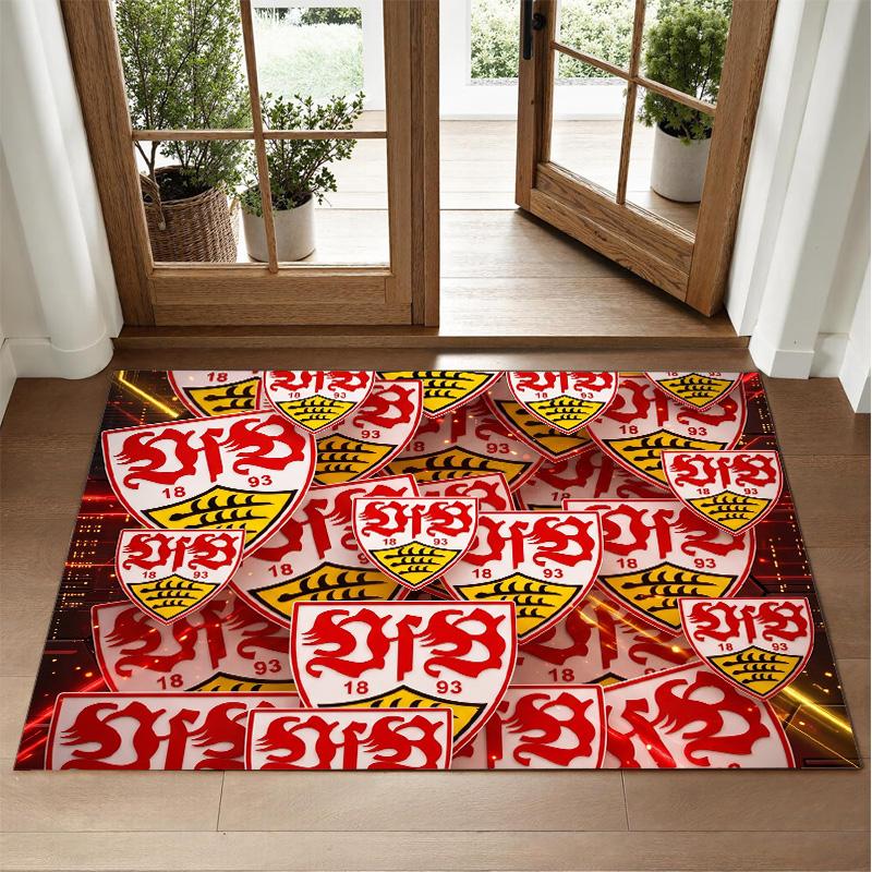 VfB Stuttgart Football Design Crystal Velvet Rug Soft Decorative Mat for Bedroom Entrance