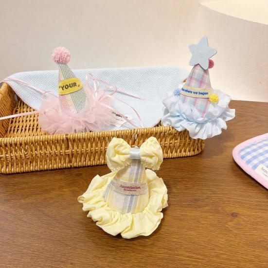 Birthday Hat Three-Dimensional Star Decoration Plaid Mesh Lace Princess Style Headwear Party Hair Accessory Photo Prop