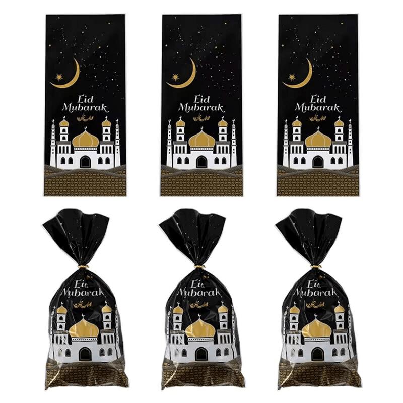 100pcs/set Mubarak Bags Plastic Cookie Candy Bag Ramadan Kareem Decor Islamic Muslim Party Supplies Eid Al-fitr Decor