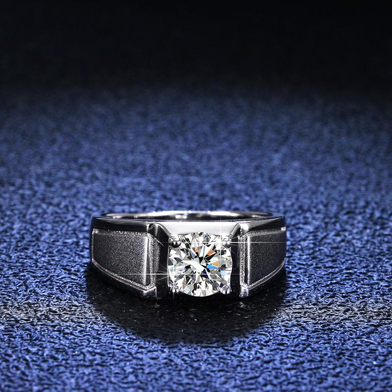 Fashion Real Moissanite Diamond Four Prong Ring Pure S925 Sterling Silver Frosted Ring for Man Fine Jewelry Wedding Gift