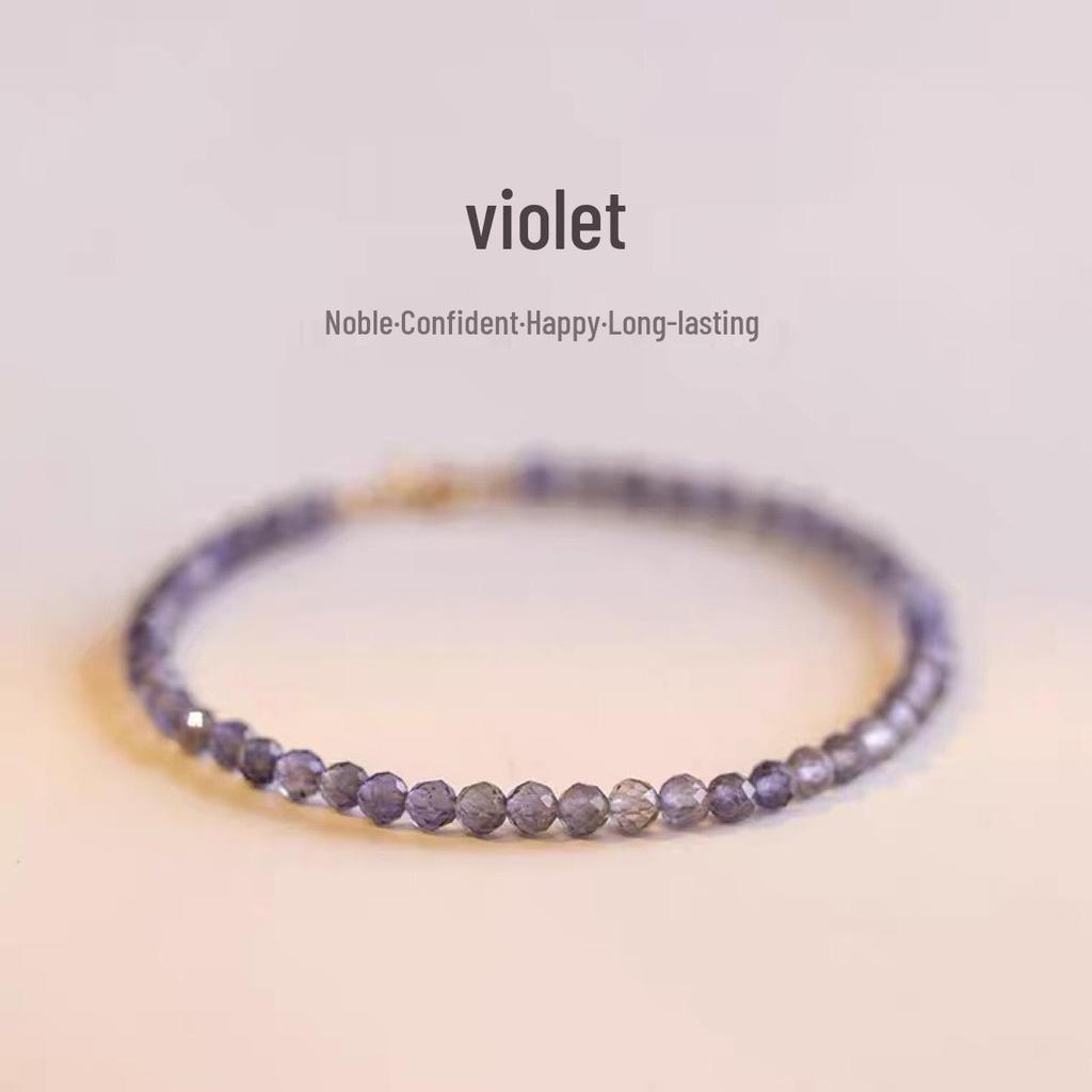 Retro Style Women's Natural Iolite Bracelet with 3mm Faceted Beads - Elegant Crystal Beaded Gift
