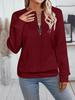 Ladies, Casual, Collar Zipper, Long Sleeved Hoodie, Women's Clothing, T-shirt