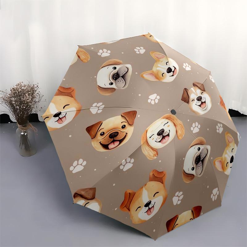 1pc Corgi Faces Pattern Umbrella with Plastic Handle,Compact & Stylish,Cartoon Pattern,Outdoor UmbrellaPT491