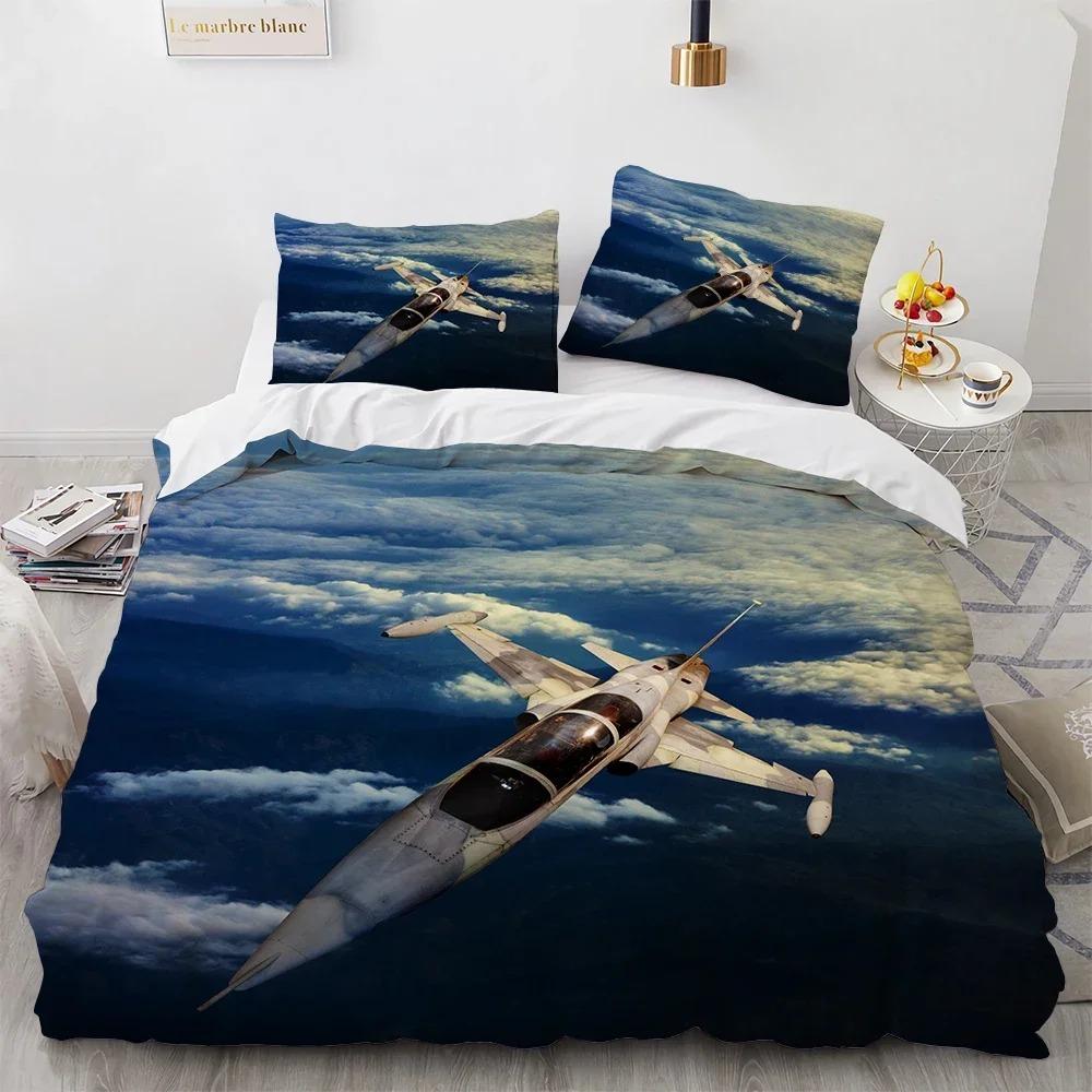 Fighter Plane King Queen Duvet Cover Military Aircraft Theme Bedding Set Kids Boys Men Sunset Airplane Polyester Comforter Cover
